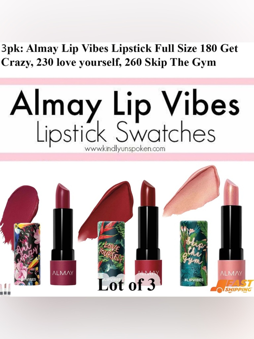 Almay lipstick Trio — Deep Berry, Warm Red, Soft Peach